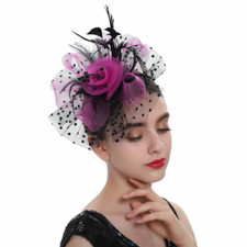 New Women Feather Flower Fascinator Hat Wedding Party Floral Mesh Veil Headband