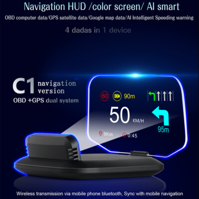 Head Up Display Auto OBD2 FHD HUD GPS Geschwindigkeit Alarm Projektor Navigation