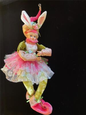 CYNTHIA ROWLEY 24'' ELF PIXIE FAIRY SHELF SITTER PINK GREEN SPRING EASTER BUNNY