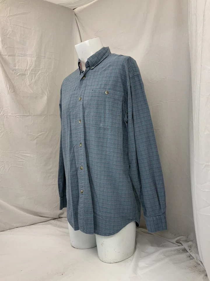 Camisa Bob Timberlake Manga Larga Botón L Hombres Azul Algodón a Cuadros India YGI U1-159 Foto 4 de 4