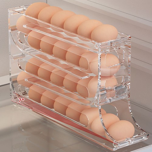 4-Tier Automatic Scrolling Egg Rack Holder Storage Box Container Refrigerator GV - Picture 8 of 15