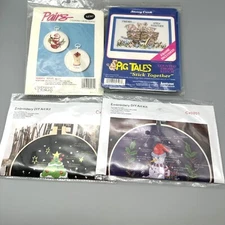  Embroidery Cross Stitch Kits Sets 4 Pkgs Pig Tales Janlynn Apples NIP Vintage