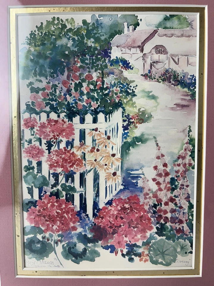 Marco de fotos de metal dorado firmado por Nielsen arte flor rosa Angie Strauss 9x11 Foto 4 de 4