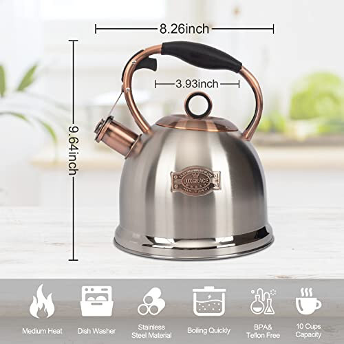 Whistling Stovetop Tea Kettle Food Grade Stainless Steel, Hot Water Fast to Boil - Picture 6 of 7