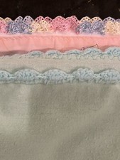 Vintage Handmade Baby Blanket With Crochet Edges Lot Of 3