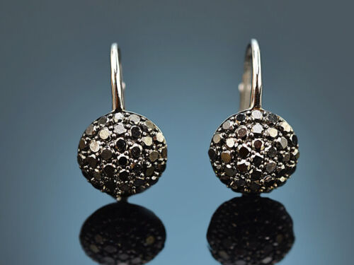 BLACK DIAMOND SIMPLE EARRINGS MADE OF WHITE GOLD 750 - Picture 1 of 6