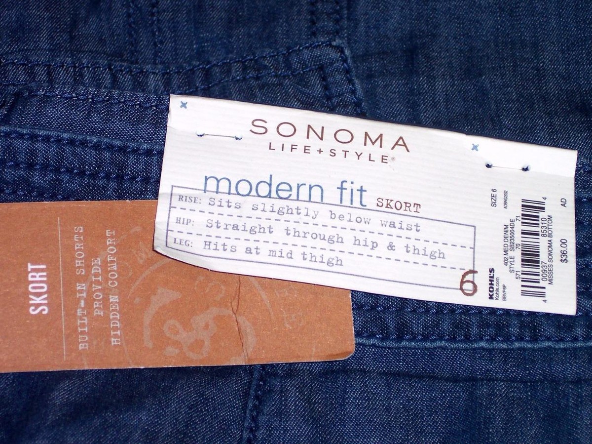 NWT Sonoma Modern Fit Cargo Skort Denim Blue Belted Size 14