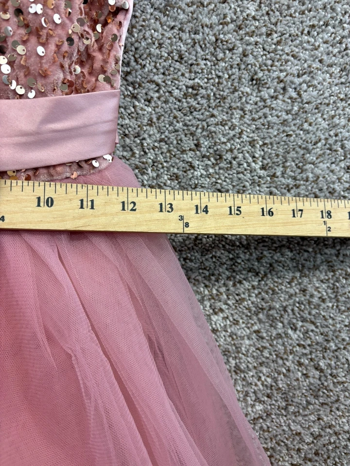 Vestido de fiesta rosa para niña lentejuelas doradas tul maxi falda ver medidas Foto 4 de 4