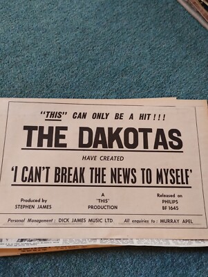 Sk16 Ephemera 1968 Advert The Dakotas I Can't Break The News To Myself 