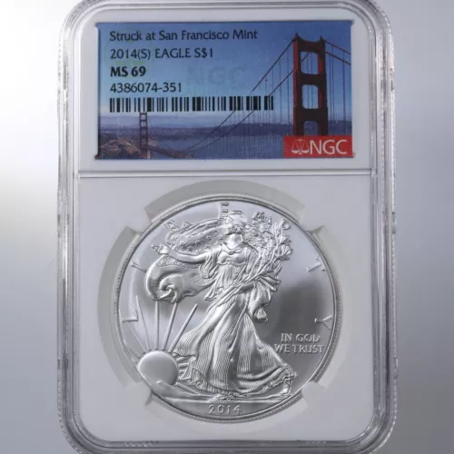 2014-S American Silver Eagle S$1 NGC Certified MS69 Bay Bridge Label