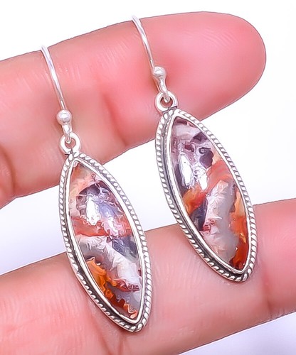 Stick Agate Gemstone 925 Sterling Silver Bali Designer Earring 1.76" A388