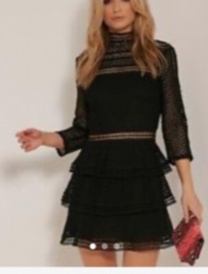 PRETTY LITTLE THING PLT Black Lace Crochet Effect Dress