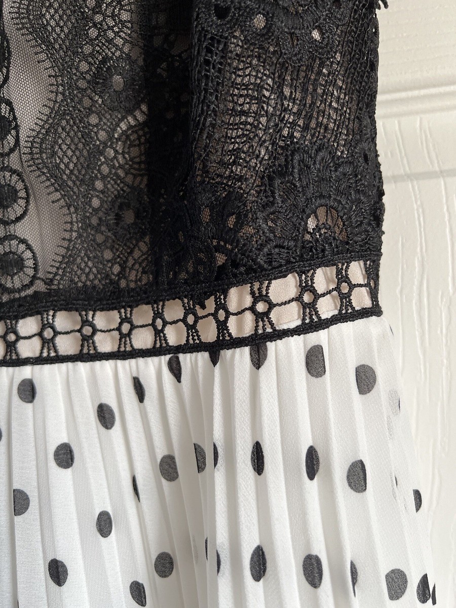 Karen Millen Lace Pleated Polka Dot Dress UK8 NEW With Tags