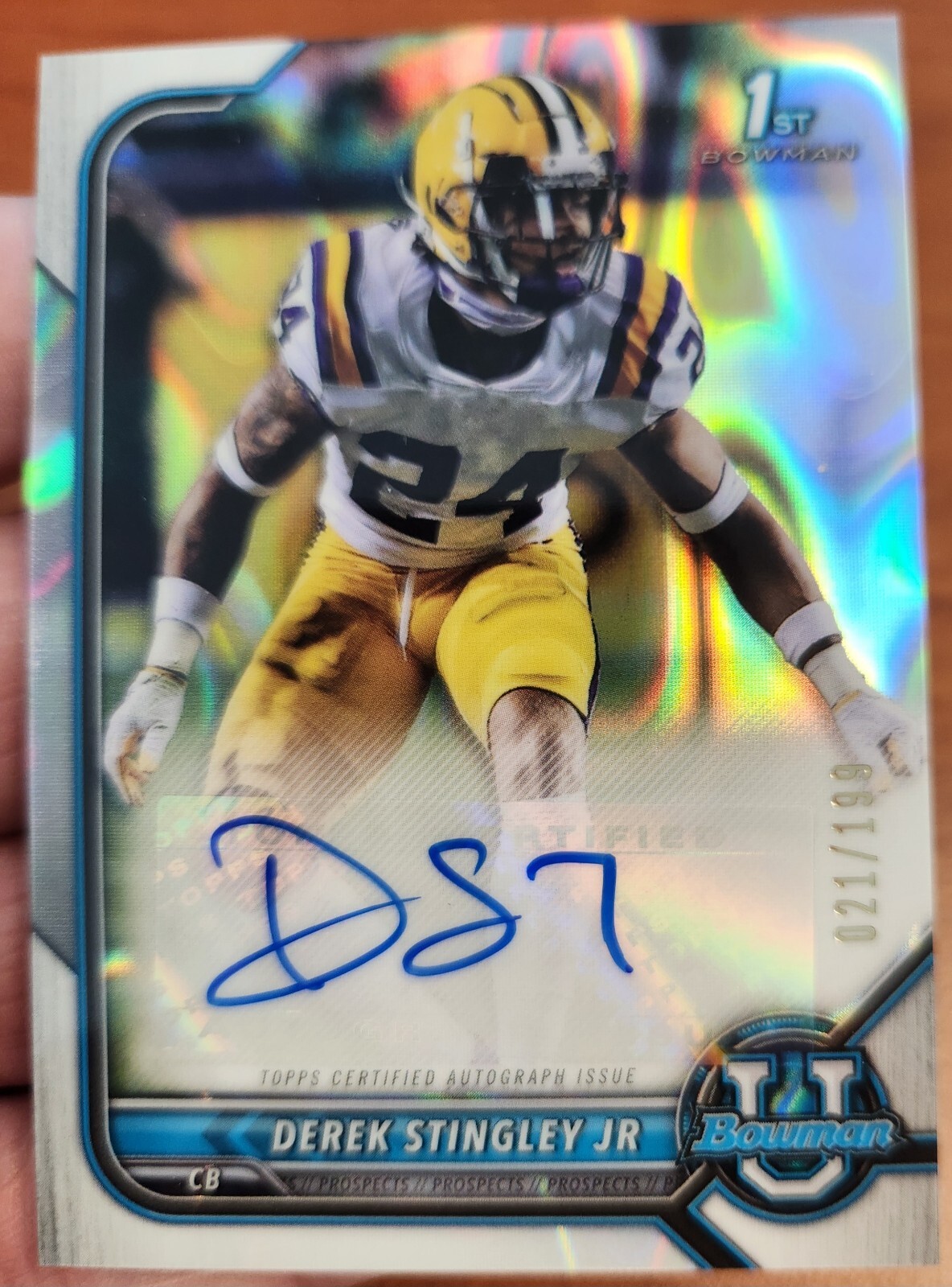 DEREK STINGLEY JR 2021-22 BOWMAN UNIVERSITY 1ST CHROME RC LAVA AUTOGRAPH 21/199