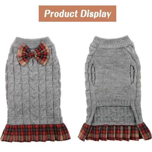 NEW Small Dog Gray Cable Knit Sweater w/ Red Bow Clothes Size S - Picture 5 of 6