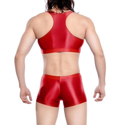 Hombres Aceite Brillante Sin Mangas Prendas para el torso Cortas + Calzoncillos Boxer Deportes Fitness Ropa Interior Conjuntos - Imagen 16 de 40