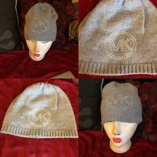 Michael Kors Crystal MK logo pull over grey hat. Great Condition