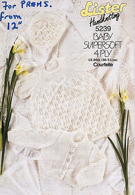 BABIES Frühchen KLEID ~HAUBE ~ CARDIGAN ~ 4-FÄDIG STRICKMUSTER (C43)