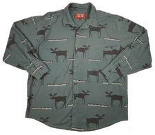 True Grit Flannel Shirt Mens L Blue Geometric Moose USA Cabin Wear Vtg Casual