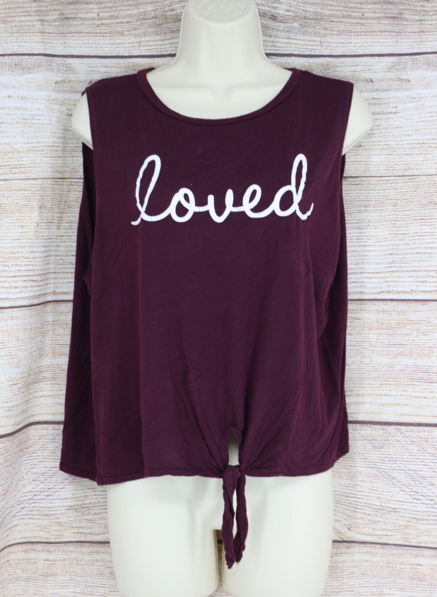 Dirtee Laundry Womens Size XL Sleeveless Tank Top Shirt Maroon Graphic Loved
