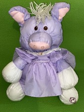 VTG 1987 FISHER PRICE PLUSH PUFFALUMP PIG IN PURPLE DRESS, LAVENDER  PINK EUC
