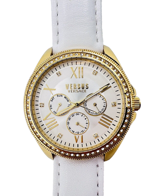 Versus Versace Elmont Swarovski Watch VSPEB0318 Gold Tone White Leather Versace Mens Watches | Direct Luxury main image 3