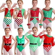 US Girls Christmas Dance Gymnastics Leotard Costumes Xmas Santa Elf Costumes