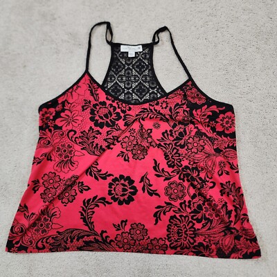 In Bloom Floral Cami Lace Back Adjustable Straps Floral Red Medium