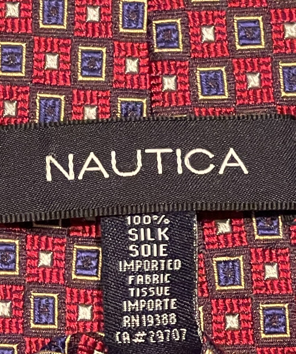 3口 Nautica Geometric 100% Silk Men's Designer Red Blue Tie 62” X 3.75