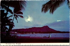 Moonlight over Waikiki Hawaii c1970 Postcard
