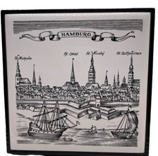 Hamburg Germany Souvenir Tile4.5&rdquo; Framed Ceramic  Made In France