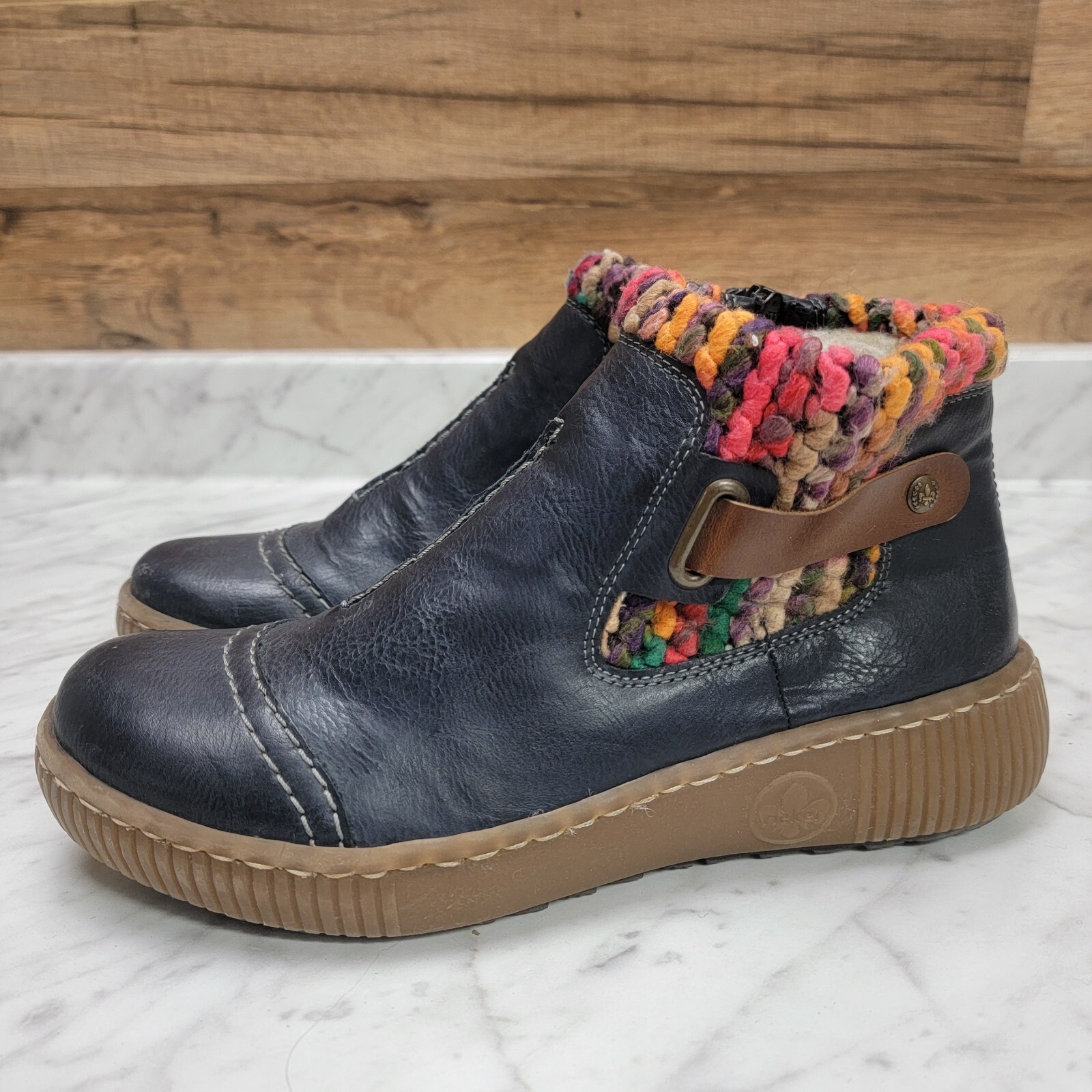 Women's SZ 8 US 39 EU Rieker Felicitas 84 Ankle Zip-up Navy Leather Boots