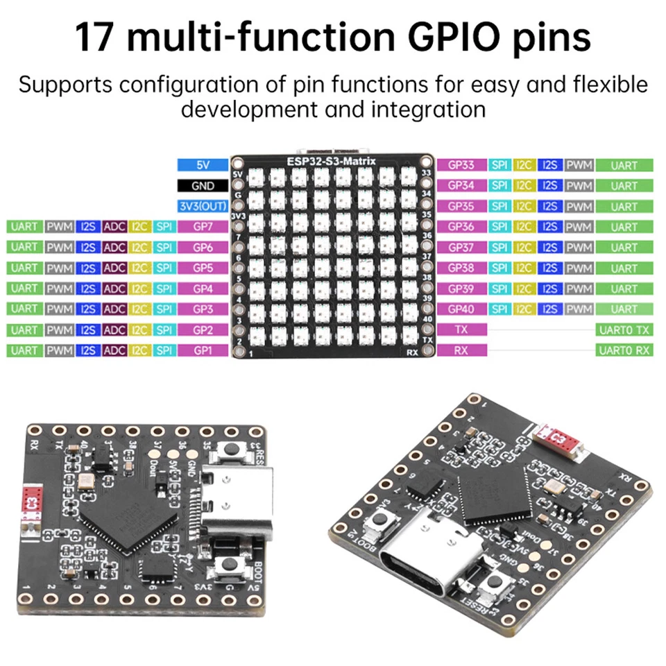 8×8 RGB LED Matrix Modul ESP32-S3 WiFi Bluetooth Mini Entwicklungsboard Typ-C - Bild 3 von 4