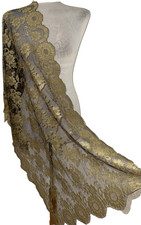 ANTIKER VIKTORIANISCHER EDWARDIANER GOLD ? SPITZENSCHAL MANTILLA GROSS LANG 60X22,5