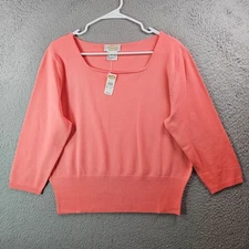 $68 NEW VTG Talbots Knit Top women XL Elastic Waist 3/4 Sleeve Punch Peach