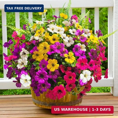 Artificial Fake Flowers for Outdoors,16 Bundles Artificial Plants Outdoor Faux P