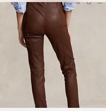 Polo Ralph Lauren Lamb Leather Dark Brown Skinny Trouser Leggings Size Medium