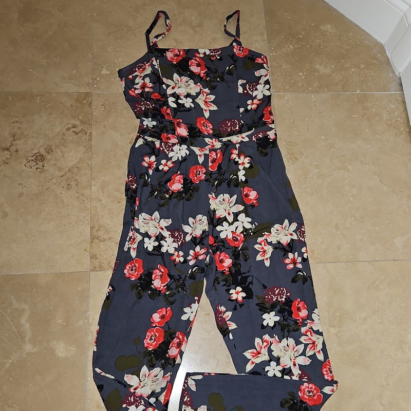 Abercrombie & Fitch Women’s XS Navy Floral Jumpsuit Strappy Square Neck Zip