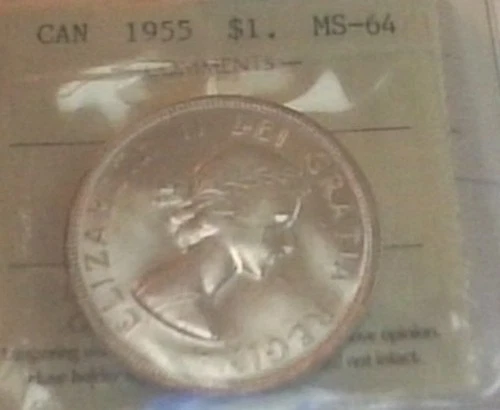 (407) 1955 QE  Canada silver dollar ICCS ms-64