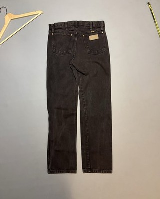 Vintage 90s Mocha Chocolate Wrangler Leather Patch Cowboy Cut Jeans, size 31x32L