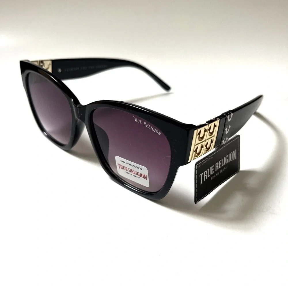 NWT True Religion Cat Eye Sunglasses Black Gold Logo 4U Logo Gradient True Religion Cat Eye Sunglasses for Women for sale | eBay main image 2