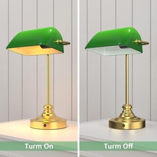 Green Bankers Desk Lamp - Rechargeable Cordless Table Lamp with 3-Level Dimming,