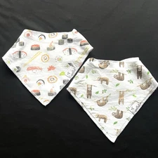 Lot of 2 Copper Pearl Bandana Bibs  Drooling & Teething Sushi & Sloth Fast Ship
