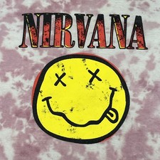 Nirvana Smiley Tie Dye Band T Shirt Sz Small Pink Spell Out with Graphic Cotton