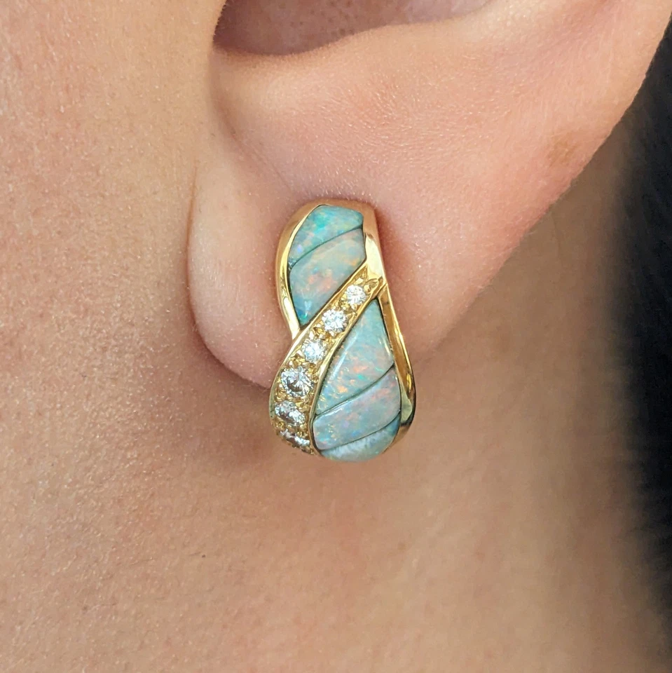 Kabana Opal and Diamond Hoop Earrings in 18k Yellow Gold - HM2628S