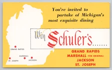 Postcard Schuler's Restaurant in Marshall, MI.