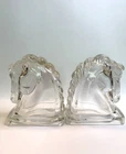 Pair Of Vintage Art Deco Clear Federal Style Glass Horse Head Bookends LOT