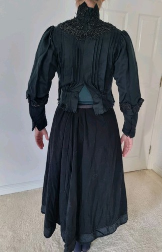 Original Victorian Mourning Black Wool Set Comprising From Skirt And Jacket - Picture 3 of 21