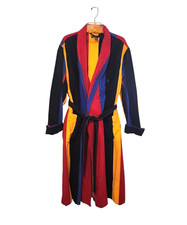 Vtg Polo Ralph Lauren Colorblock Striped Cotton Flannel Belted Robe Men's Sz S