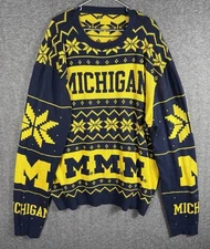 University of Michigan Wolverines Ugly Christmas Sweater Men's 2XL Yellow Navy